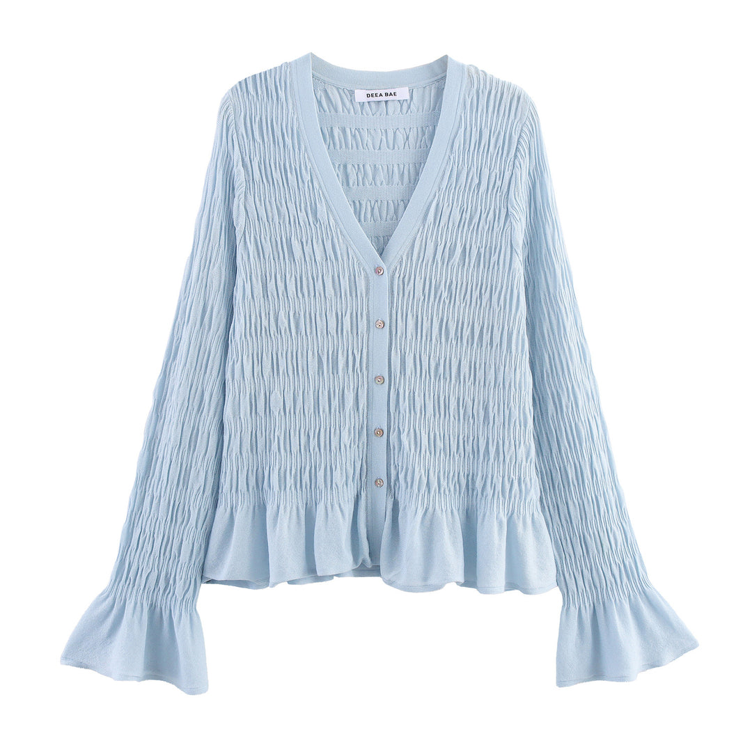 Ladies lightweight and elegant cardigan with ruffled hem Lune London