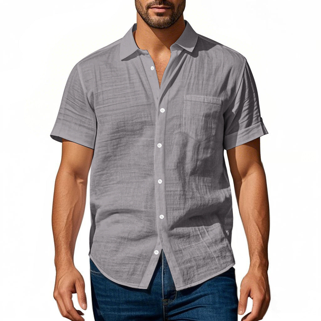 Short sleeve linen shirt for men with structured design and practical chest pocket Lune London