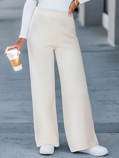 Pantalon large en tricot pour femmes avec taille élastique Chic & Stil
