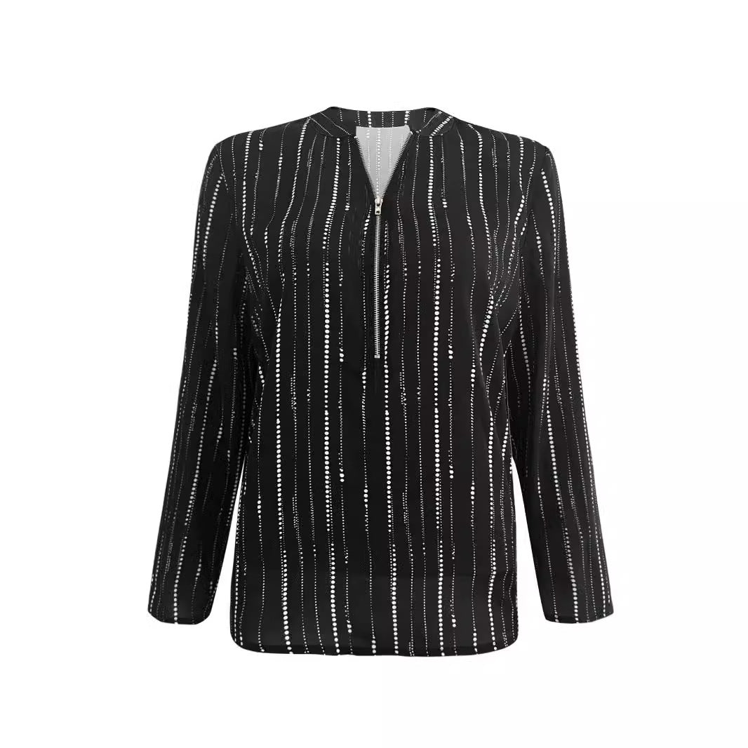 Ladies' blouse with elegant zipper and modern striped pattern Lune London