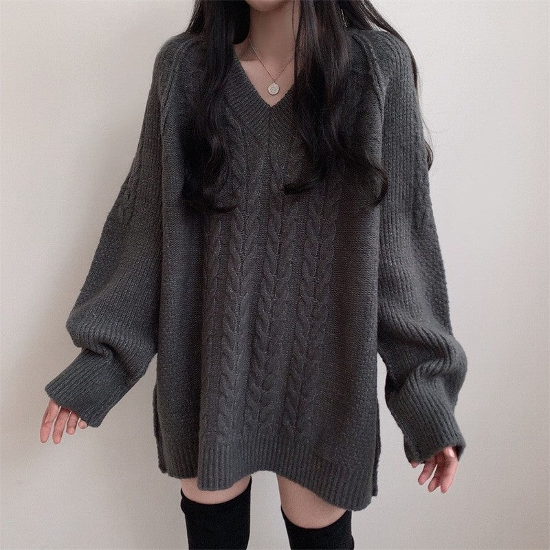 Pull en tricot surdimensionné pour femmes avec motif en croix et décolleté en V Chic & Stil