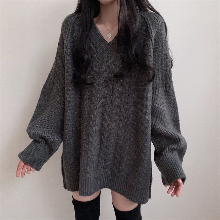Pull en tricot surdimensionné pour femmes avec motif en croix et décolleté en V Chic & Stil