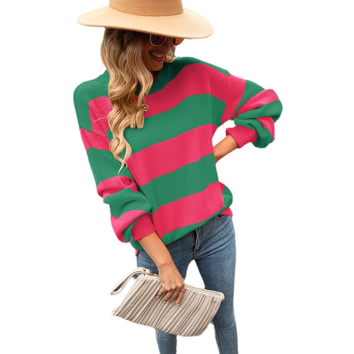 Pull décontracté pour femmes avec un motif rayé tendance et des manches larges Chic & Stil