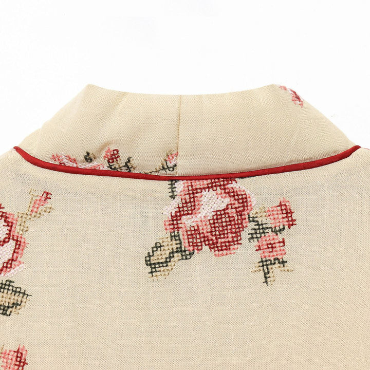 Lady Kimono with floral embroidery and elegant belt at the waist Lune London