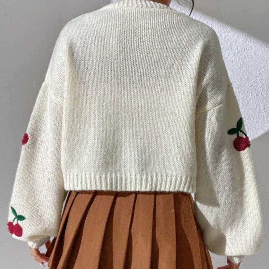 Cardigan confortable pour femmes avec motif brodé fruité et coupe ample Chic & Stil