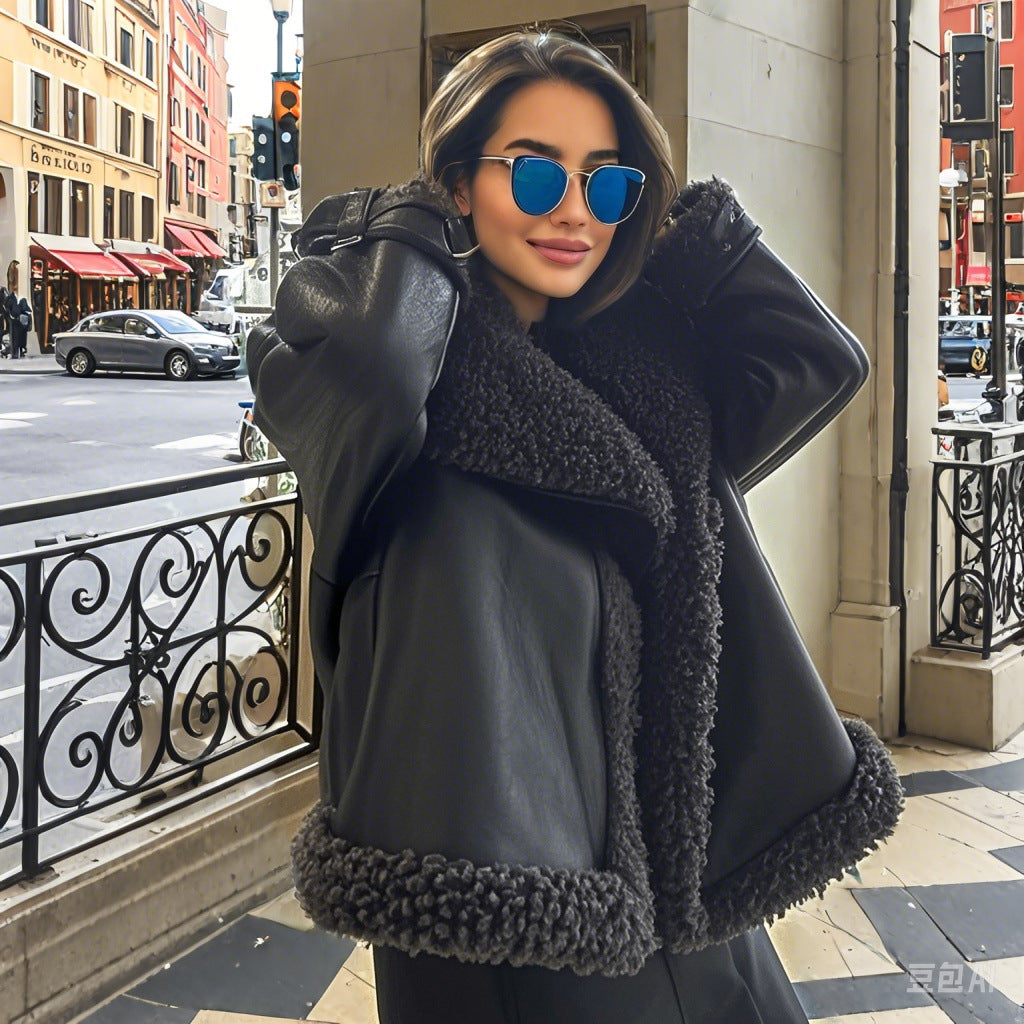 Veste élégante en cuir synthétique pour femme avec doublure en teddy douce et coupe décontractée Chic & Stil
