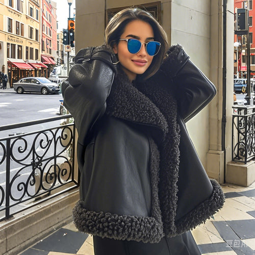 Veste élégante en cuir synthétique pour femme avec doublure en teddy douce et coupe décontractée Chic & Stil