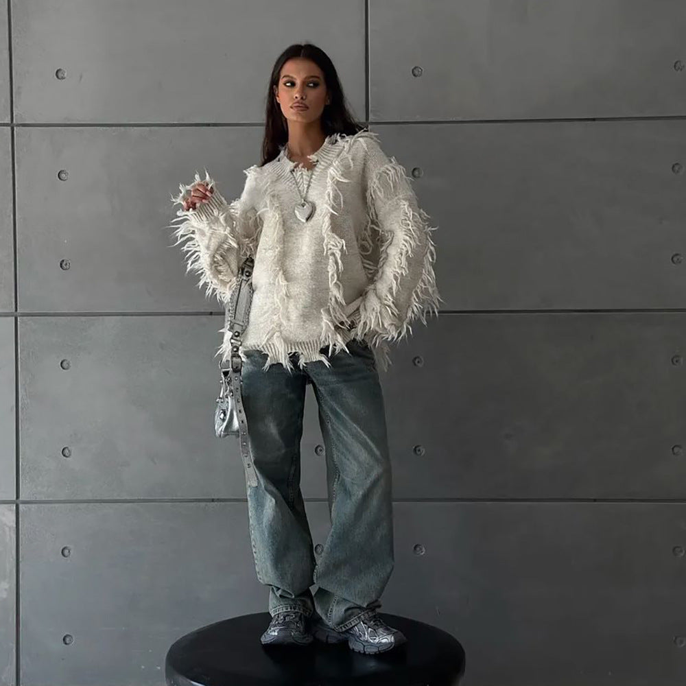 Knitted sweater for women with fringe design casual Lune London