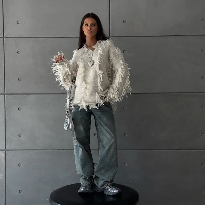 Knitted sweater for women with fringe design casual Lune London