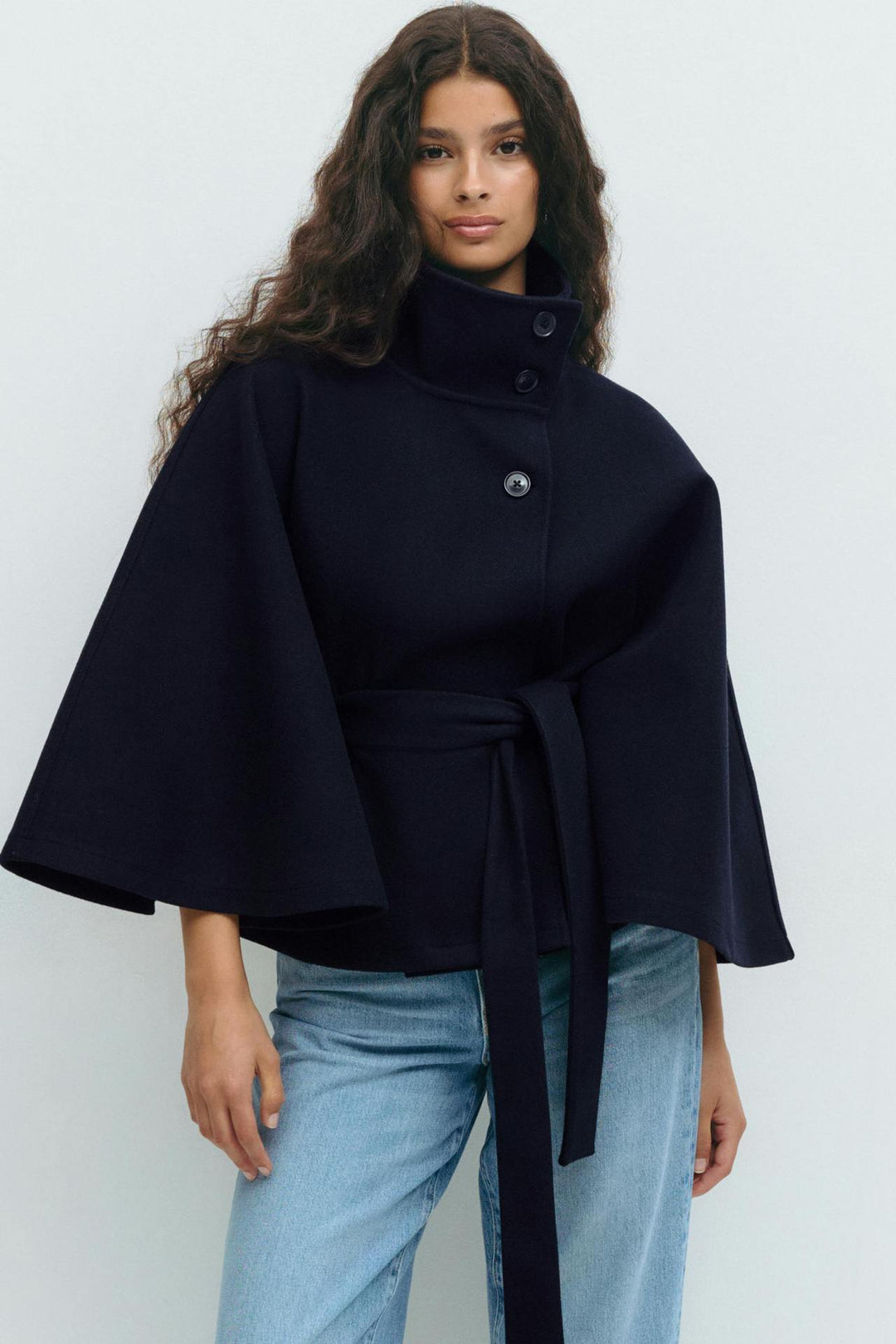 Women’s wrap coat with high collar and belt Lune London