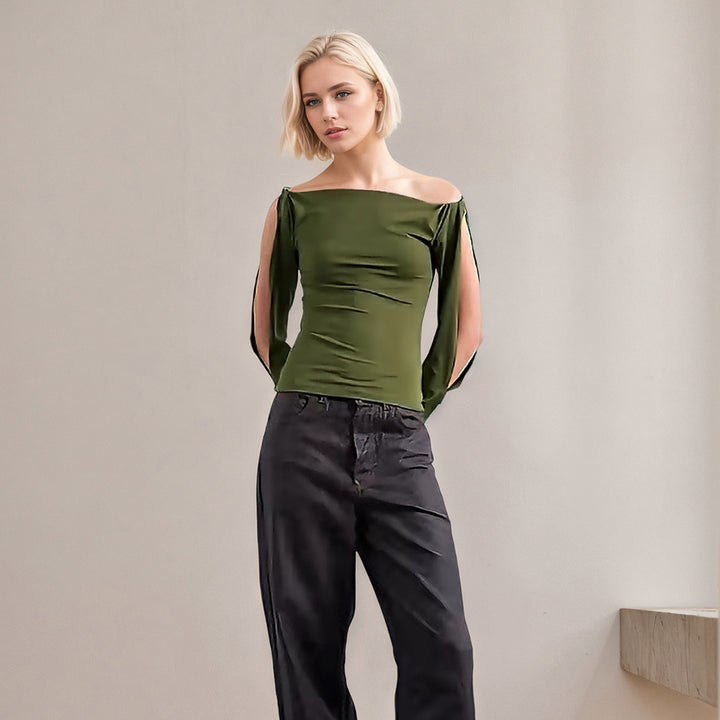 Haut féminin avec encolure asymétrique et manches ouvertes Chic & Stil
