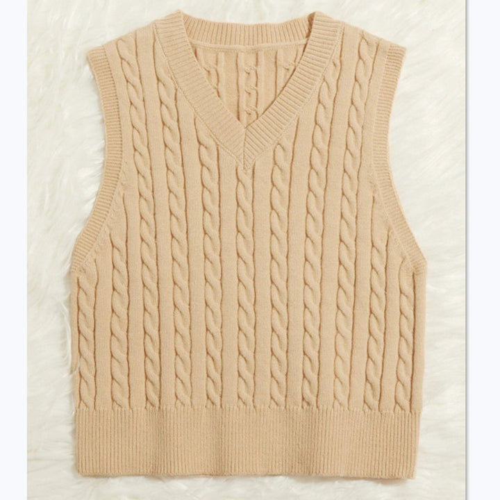 Knitted vest for women with V-neck and twisted pattern Lune London