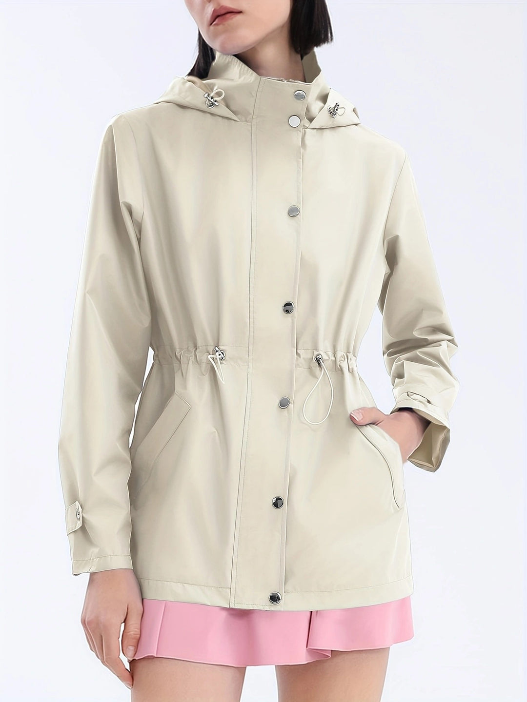 Veste de pluie pour femme avec cordon de taille ajustable et capuche Lune London