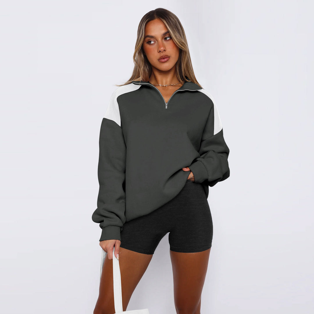 Ladies Sports Sweatshirt with High Collar and Zipper Lune London