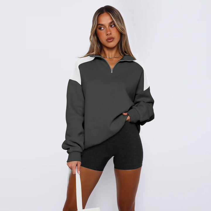 Ladies Sports Sweatshirt with High Collar and Zipper Lune London