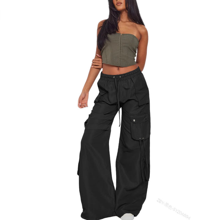 Wide cargo pants for women with elastic waistband and practical pockets Lune London