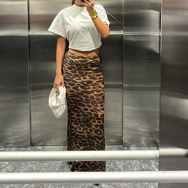 Maxi skirt for women with animal print and fitted cut Lune London