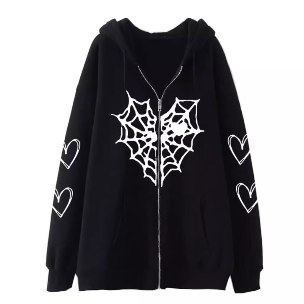 Ladies hoodie with dynamic spider web design Lune London