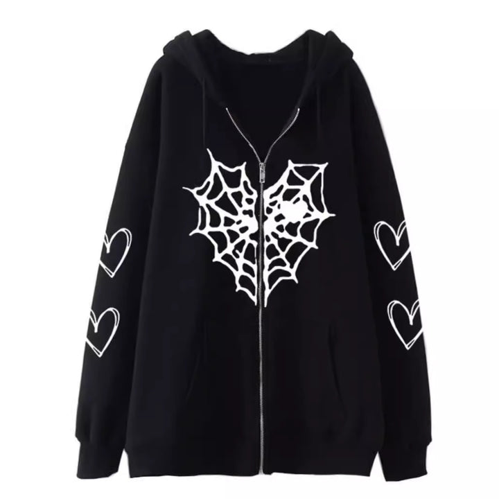Ladies hoodie with dynamic spider web design Lune London