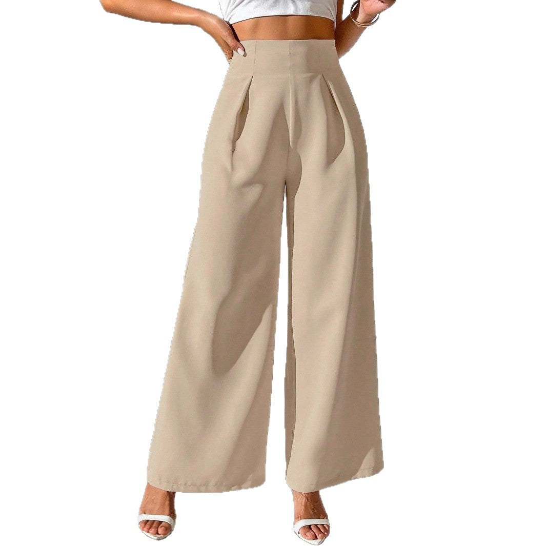 Ladies Elegant High Waist Palazzo Pants with Front Pleat and Wide Legs Lune London