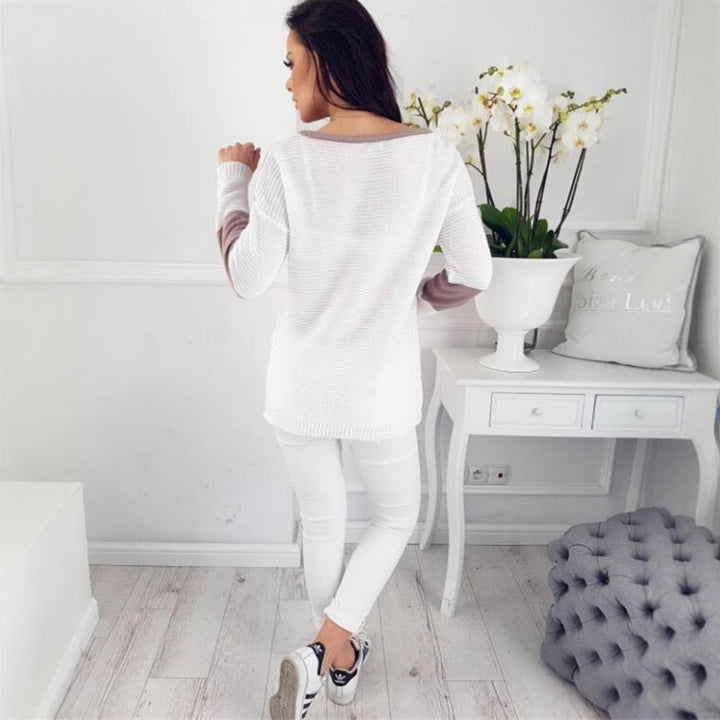 Women Fashion Knit Sweater with Geometric Design and Voluminous Sleeves Lune London