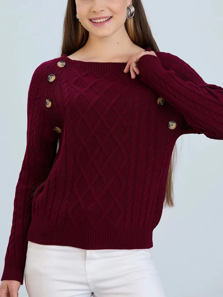 Women's knitted sweater with classic diamond pattern and decorative buttons Lune London