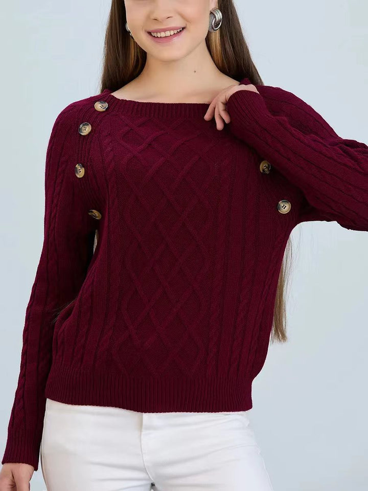 Women's knitted sweater with classic diamond pattern and decorative buttons Lune London