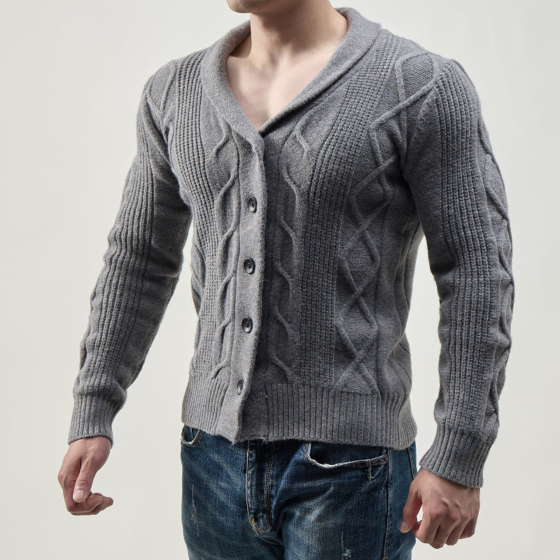 Men's knitted cable pattern jacket with chic and stylish button placket