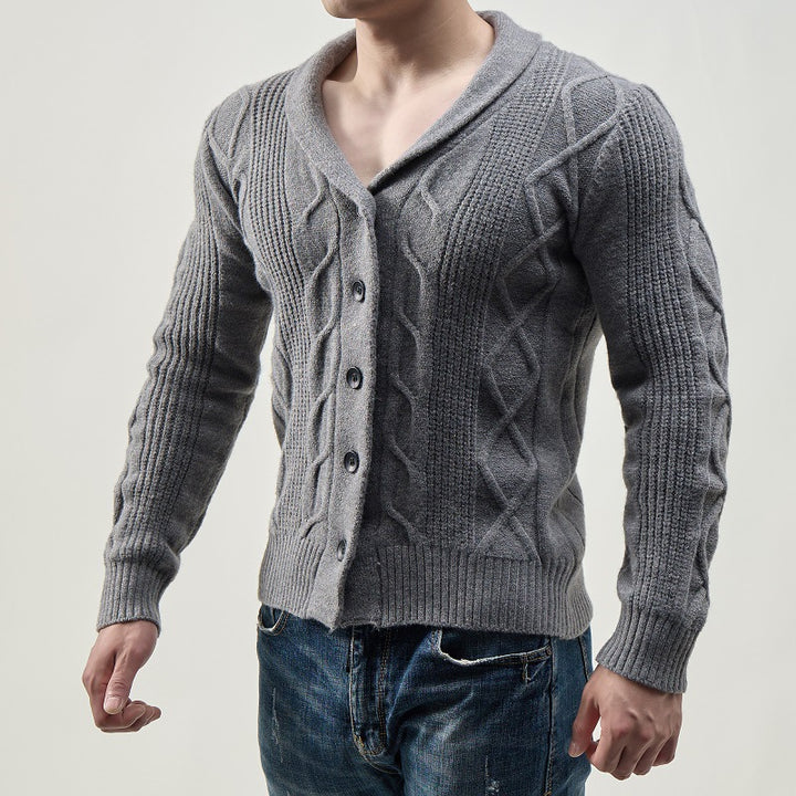 Men's knitted cable pattern jacket with chic and stylish button placket