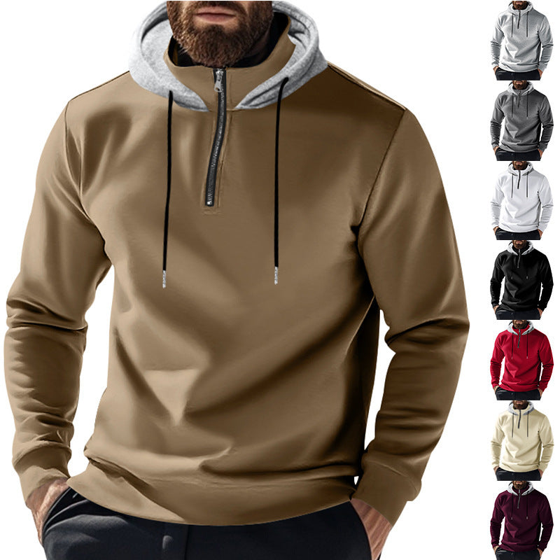 Men's sporty hoodie with half-zip and modern hood construction Lune London