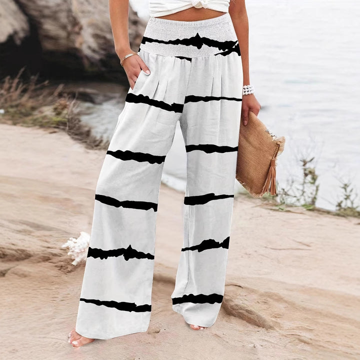 Summer wide-leg pants for women with elastic waist and trendy striped pattern Lune London