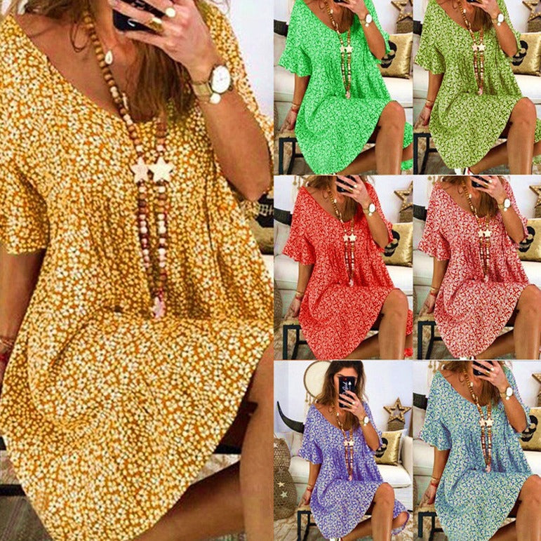 Casual dress for women with voluminous sleeves and a deep V-neck Lune London