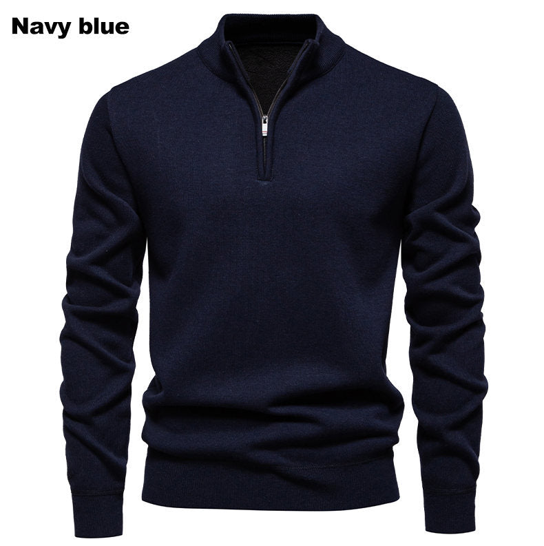 Fine knit pullover for men with short zipper and high collar Lune London