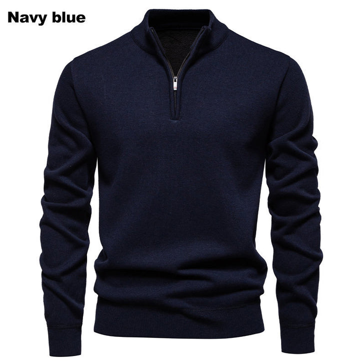 Fine knit pullover for men with short zipper and high collar Lune London