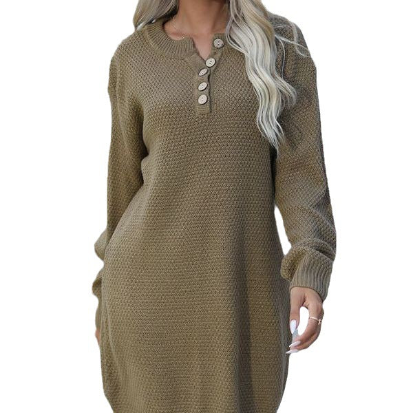 Robe tricotée pour femme avec patte de boutonnage et coupe décontractée Chic & Stil
