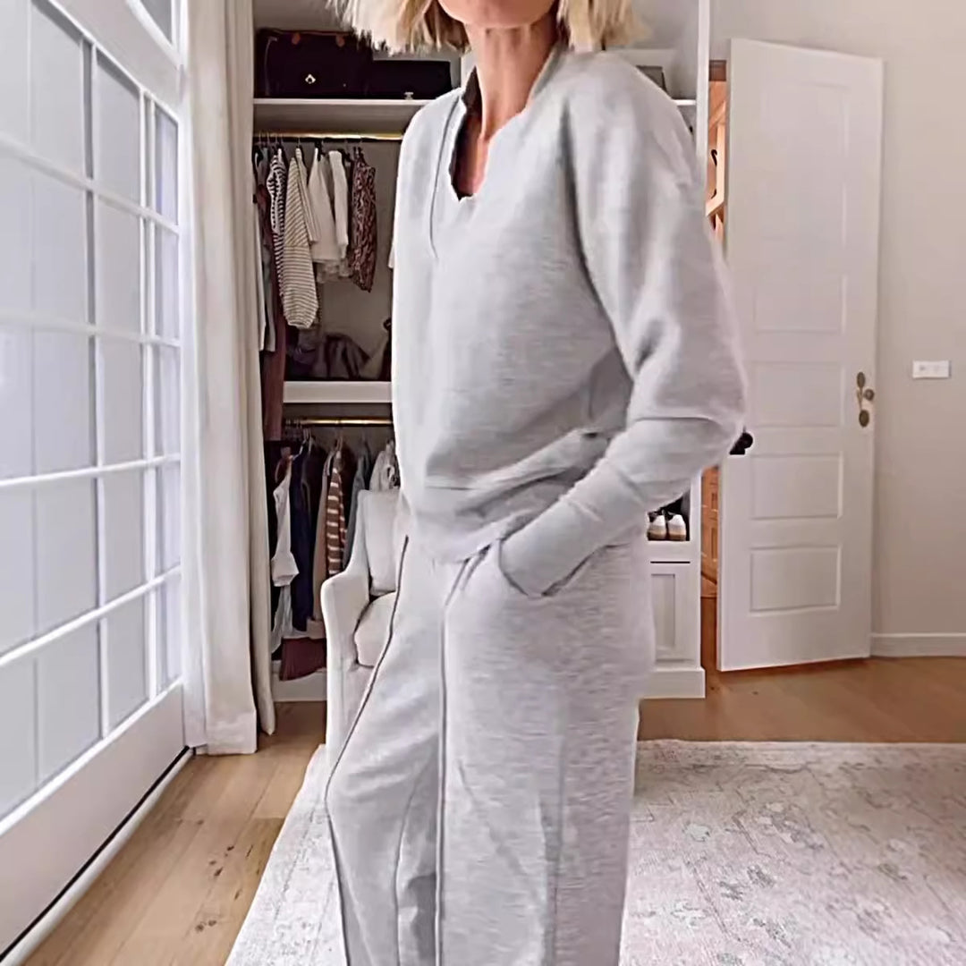 Ensemble de vêtements de loisirs confortables pour femmes avec col en V et coupe ample Chic & Stil