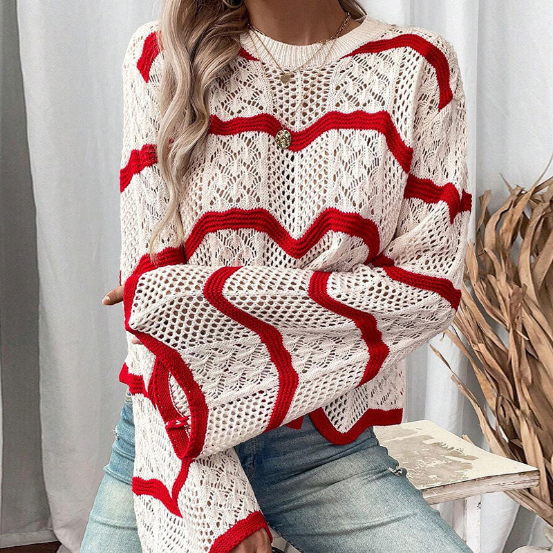 Pull en tricot premium pour femmes avec motif en vagues et détails tendance Chic & Stil
