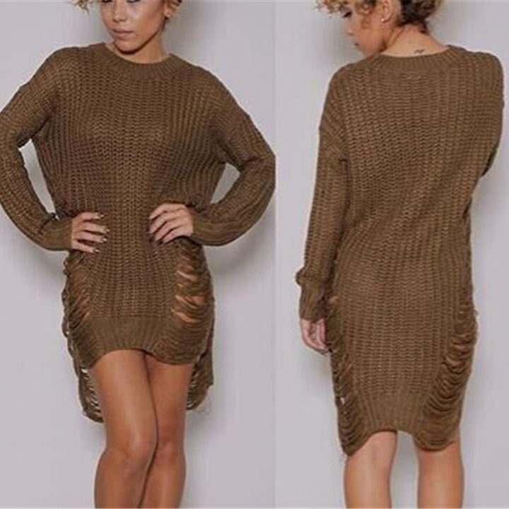 Knit dress for women with side slit and ribbed design Lune London