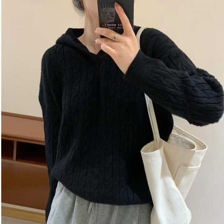 Sweat à capuche en tricot épais pour femmes avec motif en câble Chic & Stil