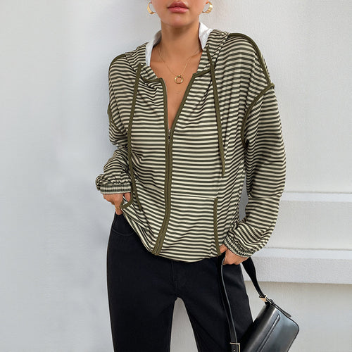 Casual women's jacket with zipper and striped pattern Lune London