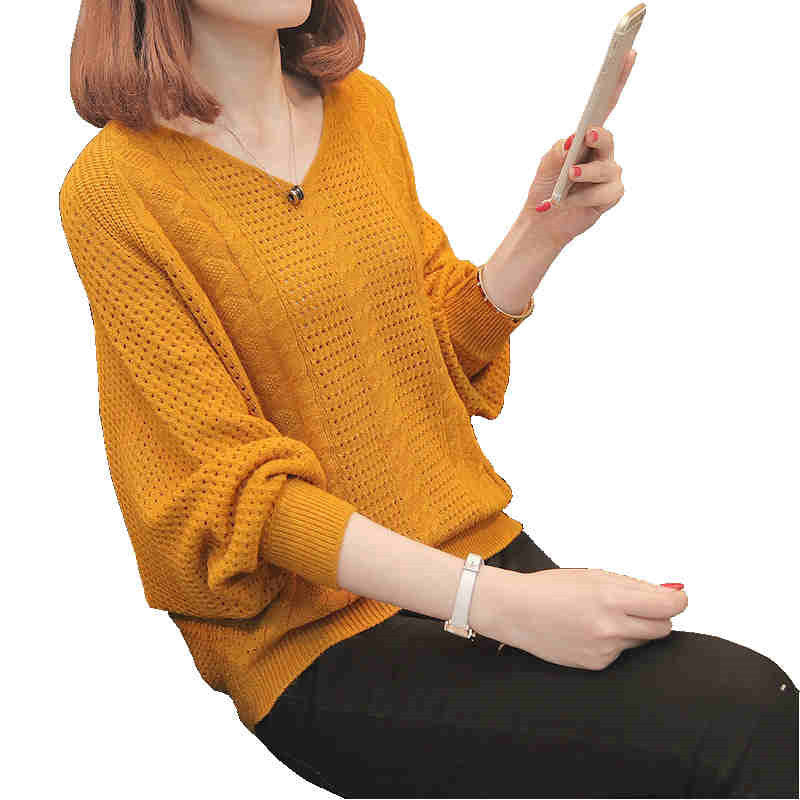 Lightweight knitted sweater for women with V-neck and openwork pattern Lune London