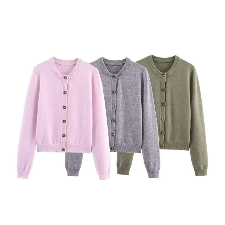 Women Elegant Knit Jacket with Button Closure and Round Collar Lune London
