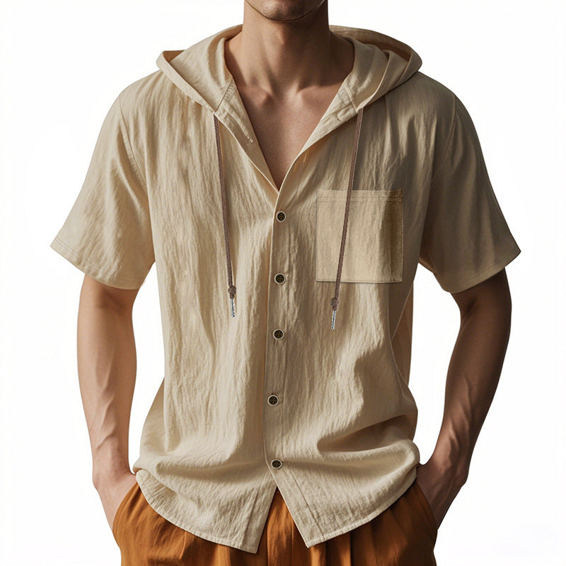 Casual short-sleeved shirt for men with hood and button placket Lune London