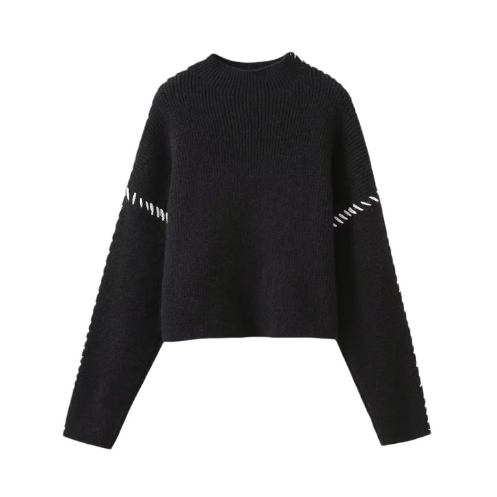 Pull en tricot stylé pour femmes avec des manches hautes et des coutures décoratives contrastées Chic & Stil