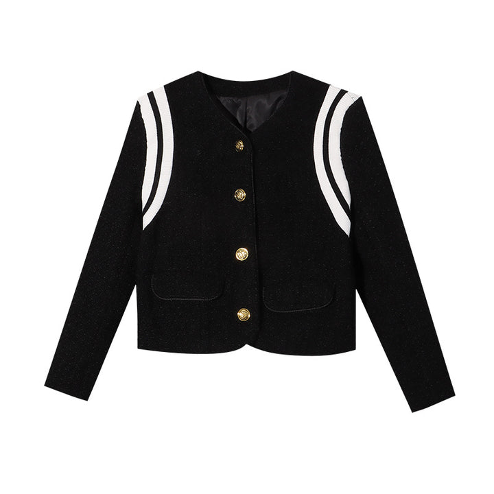 Women's Boucle Jacket with Golden Buttons and Stripes Chic & Stil