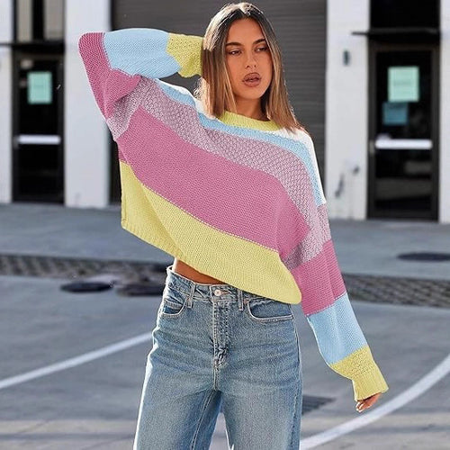Ladies Casual Striped Wool Sweater with Relaxed Fit Lune London