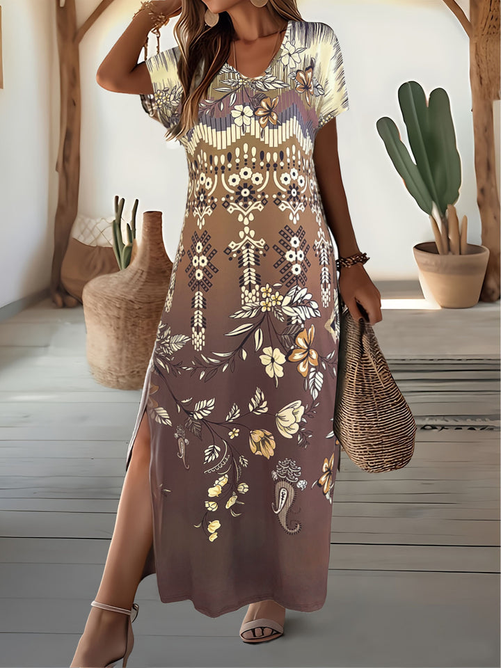 Women's maxi dress with floral pattern and side slits Lune London