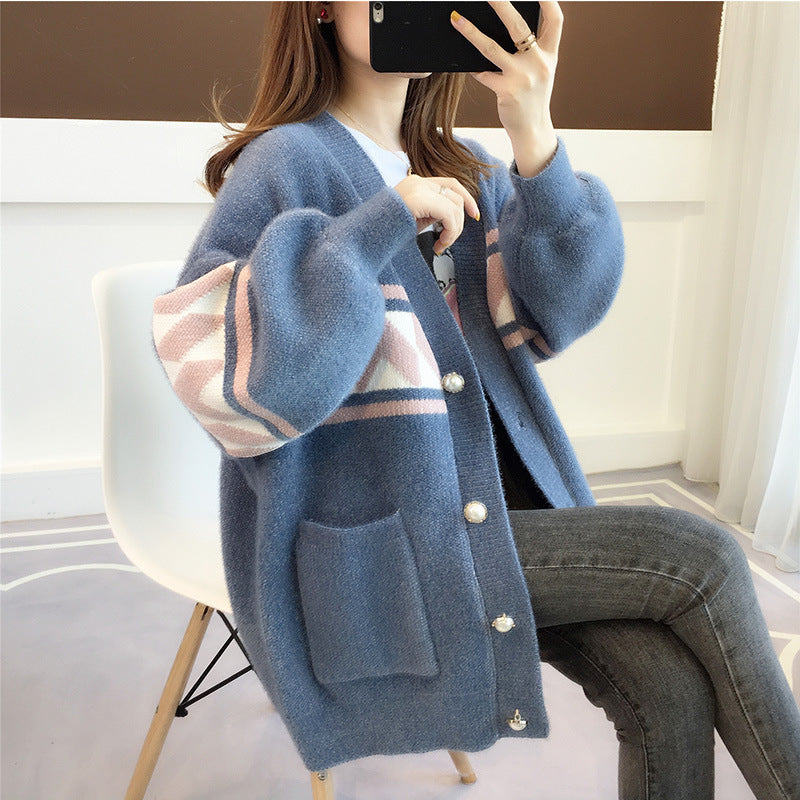 Ladies Cardigan with geometric patterns and fluid silhouette Lune London