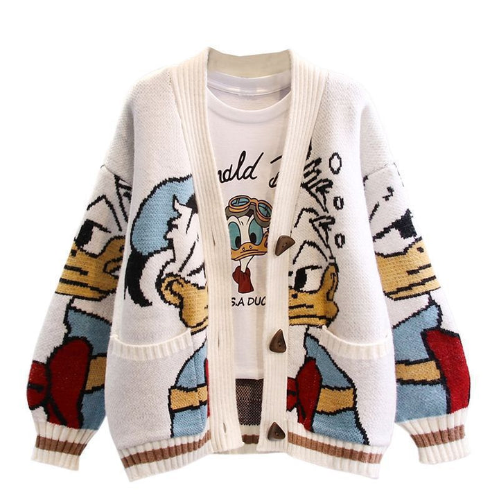 Ladies cartoon design knitted vest with wide sleeves and pockets Lune London