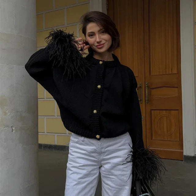 Casual knitted jacket for women with decorative fringes and high-quality buttons Lune London